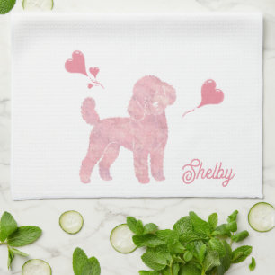 Pastel Poodle Silhouet Valentijnsnaam op maat Theedoek