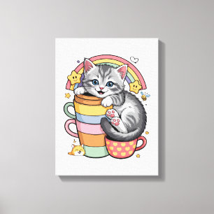 Pastel Pootjes & Regenboog Slokjes Canvas Afdruk
