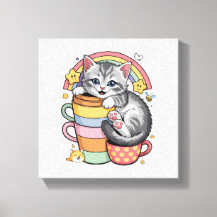Pastel Pootjes & Regenboog Slokjes Canvas Afdruk