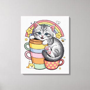 Pastel Pootjes & Regenboog Slokjes Canvas Afdruk