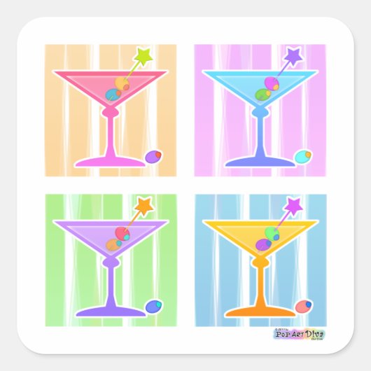 PASTEL POP ART MARTINIS VIERKANTE STICKER (Voorkant)