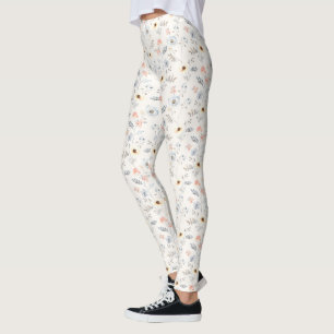Pastel Poppy Floral Garden Pattern Leggings