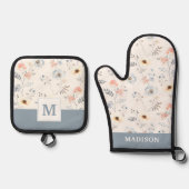 Pastel Poppy Floral Garden Pattern Ovenwant & Pannenlap Set (Voorkant)