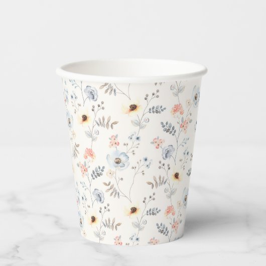Pastel Poppy Floral Garden Pattern Papieren Bekers (Voorkant)