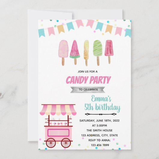 Pastel popsicle popshop invitation (Devant)