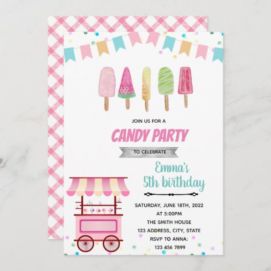 Pastel popsicle popshop invitation (Devant / Derrière)