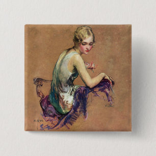 Pastel Portrait Vierkante Button 5,1 Cm