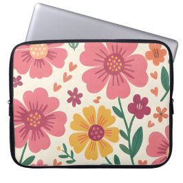 Pastel Posy Whimsical Floral Pattern Laptop Sleeve