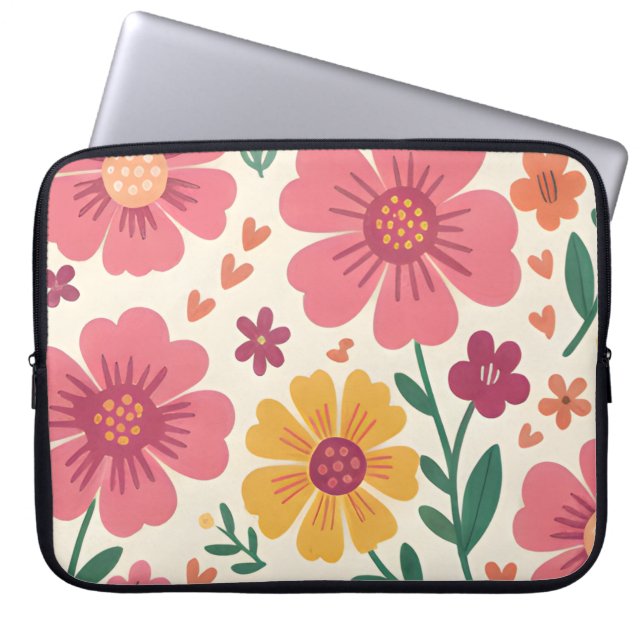 Pastel Posy Whimsical Floral Pattern Laptop Sleeve (Voorkant)