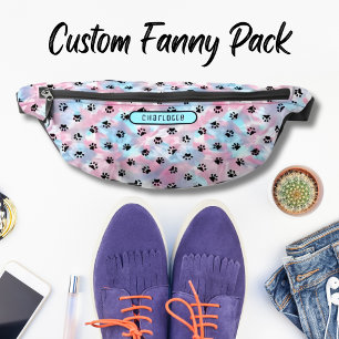 Pastel Powder Pink Aqua Shibori Paw Pattern Schatt Heuptasje