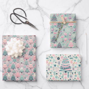Pastel Preteen Christmas Tree Gift Wrap Inpakpapier Vel