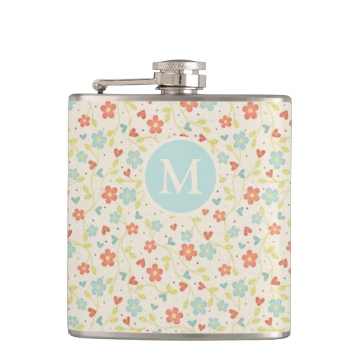 Pastel Pretty Spring Floral Pattern Monogram Heupfles (Voorkant)