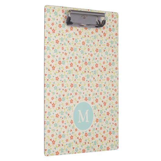 Pastel Pretty Spring Floral Pattern Monogram Klembord (Rechts)