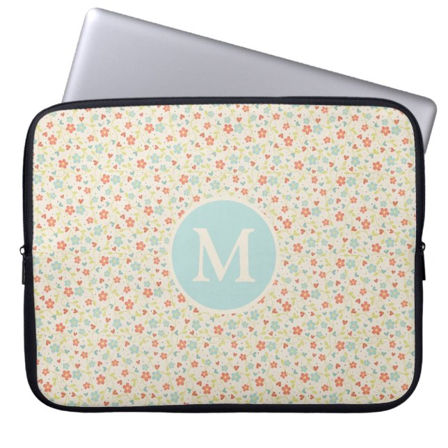 Pastel Pretty Spring Floral Pattern Monogram Laptop Sleeve (Voorkant)