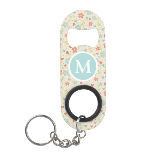 Pastel Pretty Spring Floral Pattern Monogram Mini Flessenopener (Voorkant)
