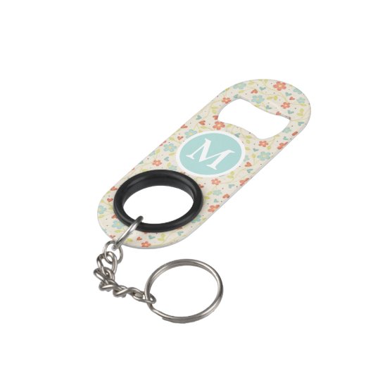 Pastel Pretty Spring Floral Pattern Monogram Mini Flessenopener (Achterkant Gekanteld)