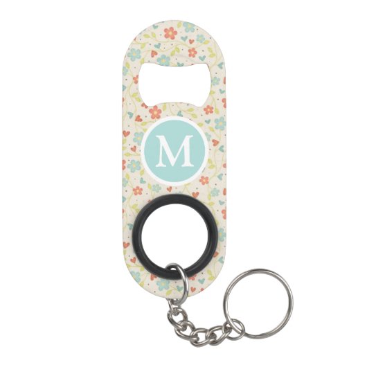 Pastel Pretty Spring Floral Pattern Monogram Mini Flessenopener (Achterkant)