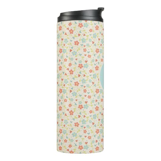 Pastel Pretty Spring Floral Pattern Monogram Thermosbeker (Gedraaid links)