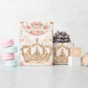 Pastel Princess Crowns Damask Pearls Cadeaupapier