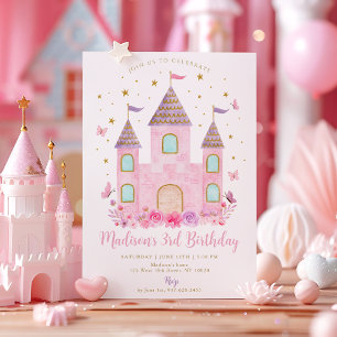 Pastel Prinses Kasteel Vlinder Bloem Verjaardag Kaart