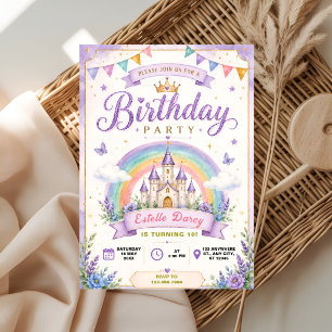 Pastel Prinsessen Kasteel Verjaardag Kaart