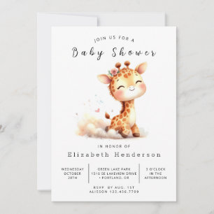 Pastel Printable Giraffe Baby shower Kaart