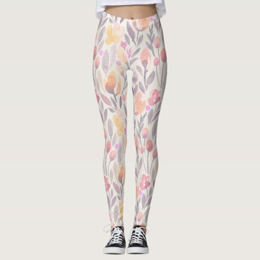 Pastel Printemps Floral Design Leggings (Devant)