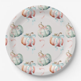 Pastel Pumpkin and Bow Gender Reveal Charger Plate Papieren Bordje