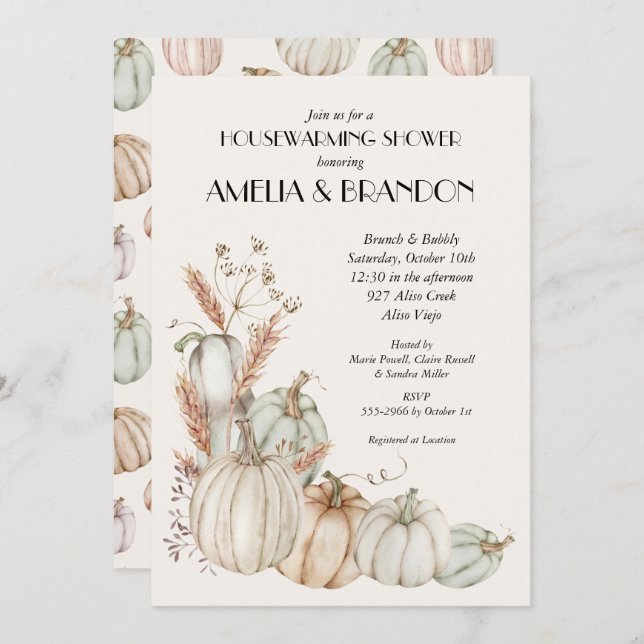 Pastel Pumpkins Couples Shower Herfst Invitations (Voorkant / Achterkant)
