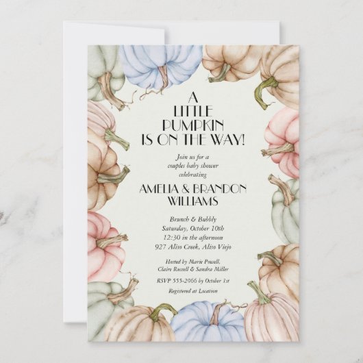 Pastel Pumpkins Green Baby Shower Invitations (Voorkant)