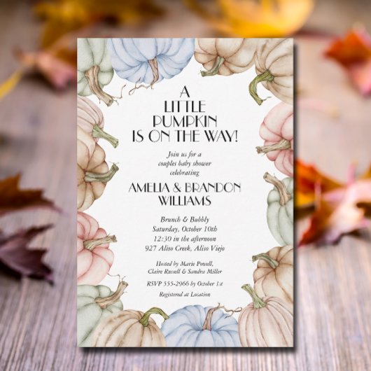 Pastel Pumpkins Mint Baby Shower Invitations