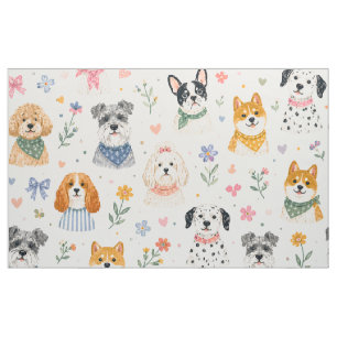 Pastel Puppies Naadloos Patroon Met de Hand Gesc Stof
