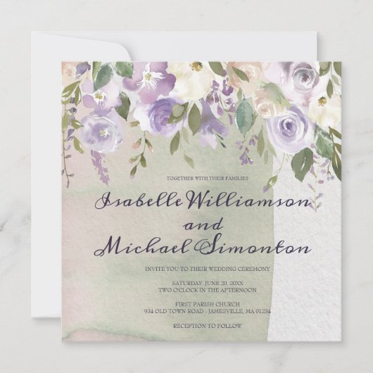 Pastel Purple et Ivory Wedding Invitations (Devant)