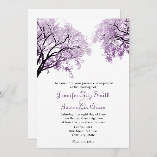 Pastel Purple Trees - Invitations de mariage (Devant / Derrière)
