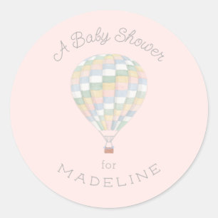 Pastel Quilt Hete Luchtballon Baby shower Ronde Sticker