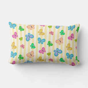 Pastel Quilty Vlinders op Gele Witte Streep Kussen