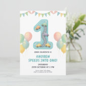 Pastel Racing First Birthday Party Kaart (Staand voorkant)