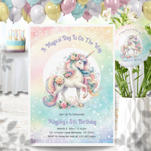 Pastel Radiant Rainbow Unicorn Verjaardagsfeest Kaart