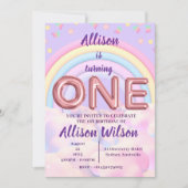 Pastel Rainbow 1er anniversaire Invitations filles (Devant)