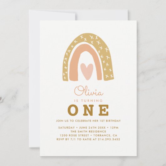 Pastel Rainbow 1st Birthday Invitation Kaarten (Voorkant)