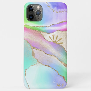 *~* Pastel Rainbow Agaat Gold Sun Rays Star Dust iPhone 11 Pro Max Hoesje
