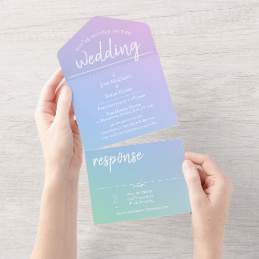 Pastel Rainbow All in One Wedding Invite All In One Uitnodiging (Afscheurbaar)