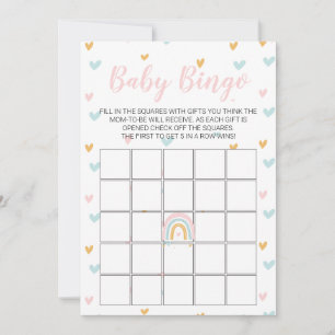 Pastel Rainbow and Hearts Baby Shower Bingo Card Kaart