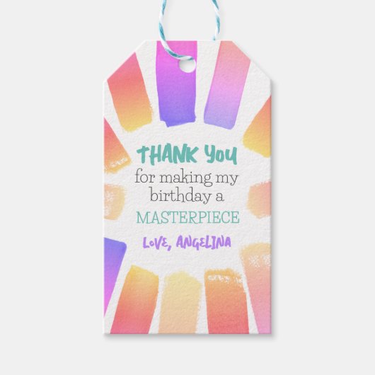 Pastel Rainbow Art Paint Party Birthday Dank u Cadeaulabel (Voorkant)