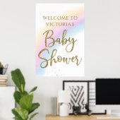 Pastel Rainbow Baby shower Affiche de bienvenue N' (Bureau à domicile)