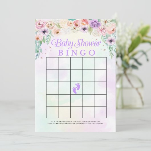 Pastel Rainbow Baby shower Bingo Carte de jeu (Debout devant)