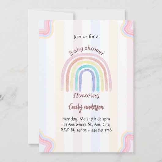 Pastel Rainbow Baby shower Invitation Cute Rainbow (Devant)