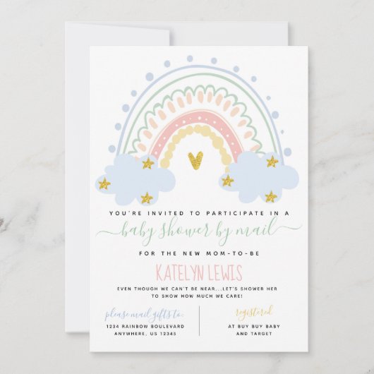 Pastel Rainbow Baby shower par Mail Invitation (Devant)