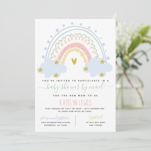 Pastel Rainbow Baby shower par Mail Invitation (Debout devant)