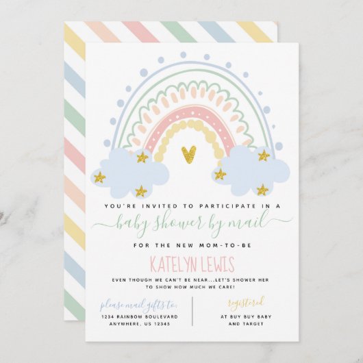 Pastel Rainbow Baby shower par Mail Invitation (Devant / Derrière)